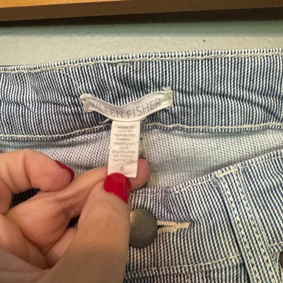 Eileen Fisher Blue and White Railroad Stripe Slim Boyfriend Jeans Size 6 - Picture 3 of 7